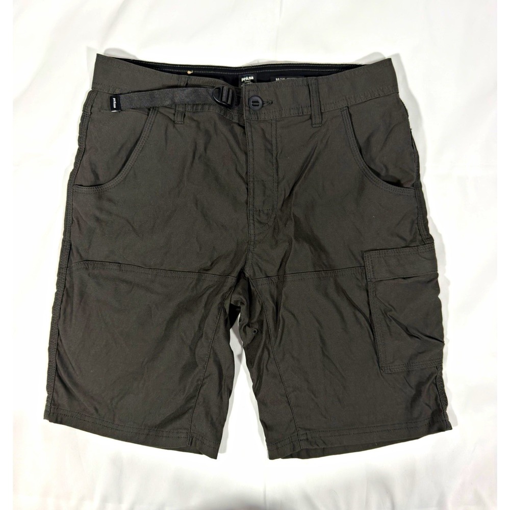 prAna Men's Gray Cargo Shorts Canvas Cotton Standard Fit Adjustable Waist